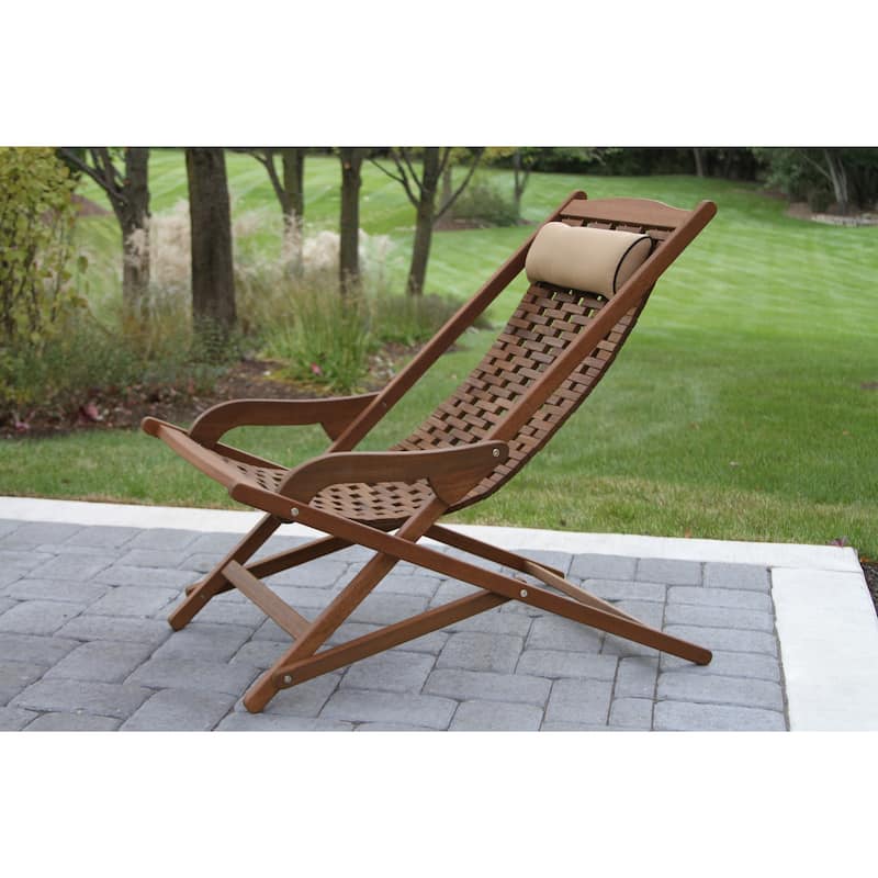 Eilaf 3-Piece Folding Eucalyptus Swing Lounger Set With Round Accent Table