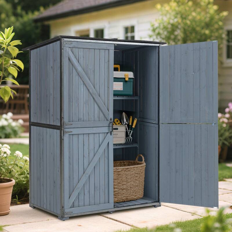 Outdoor Storage Cabinet 55.1"L X 29.1"W X 68.9"H, Garden Shed Tool Shed with Metal Frame Structure