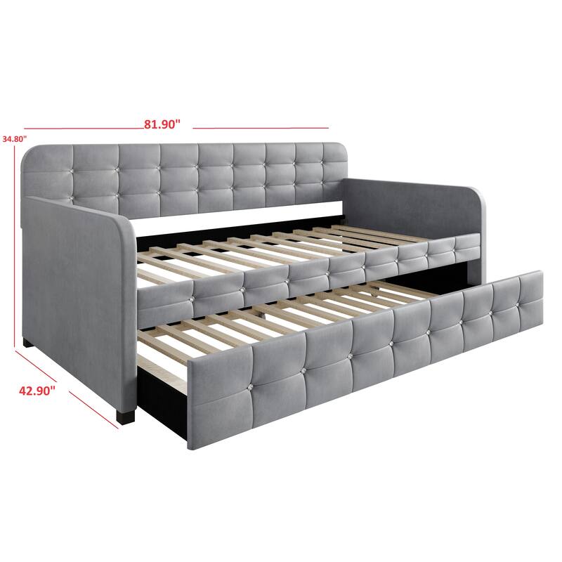 Clayfell Elyria Diamond Button Tufted Velvet Upholstered Daybed