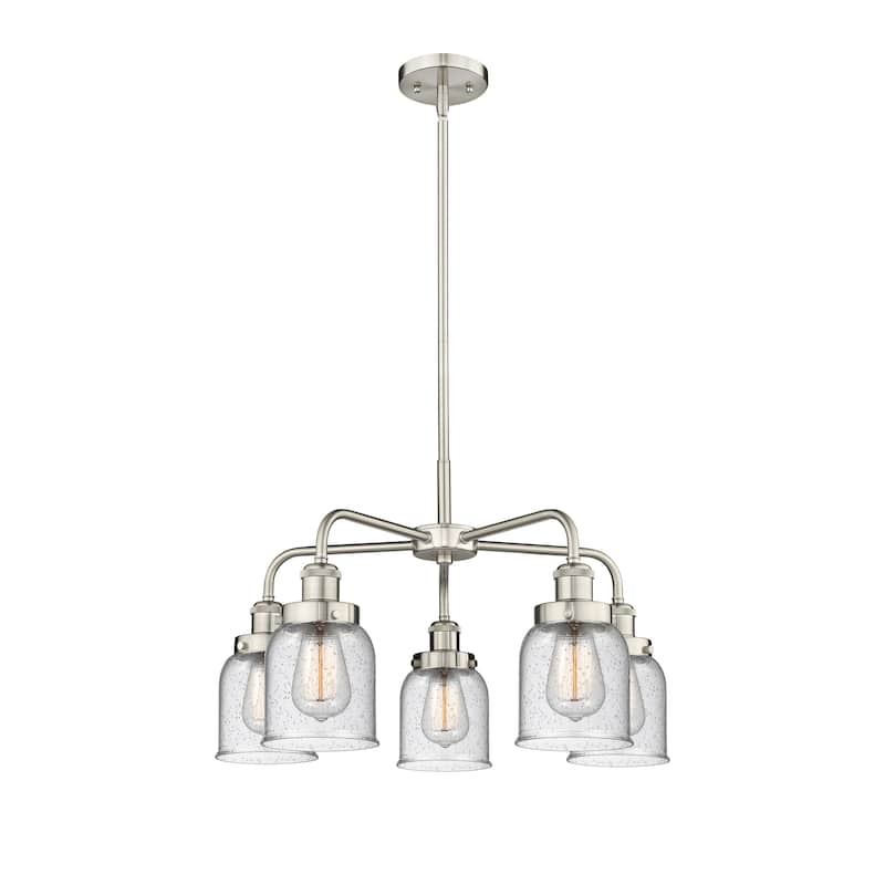 Innovations Lighting Bell - 5 Light 23" Stem Hung Chandelier - Satin Nickel/Seedy