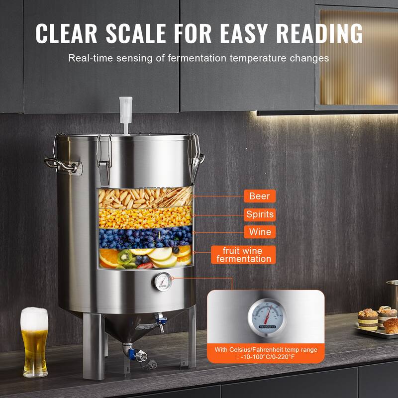 VEVOR 304 Stainless Steel Kettle Beer Brew Fermentor Brew Bucket Fermentor for Brewing