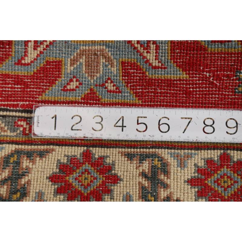 Red Kazak Foyer Rug Hand-Knotted Geometric Bedroom Wool Carpet - 2'8"x 3'11"