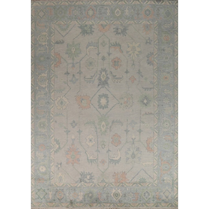 Gray Transitional Oushak Indian Area Rug Hand-Knotted Wool Carpet - 9'0"x 11'10"