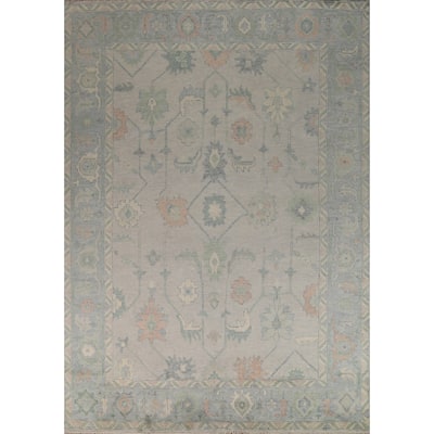 Gray Transitional Oushak Indian Area Rug Hand-Knotted Wool Carpet - 9'0"x 11'10"