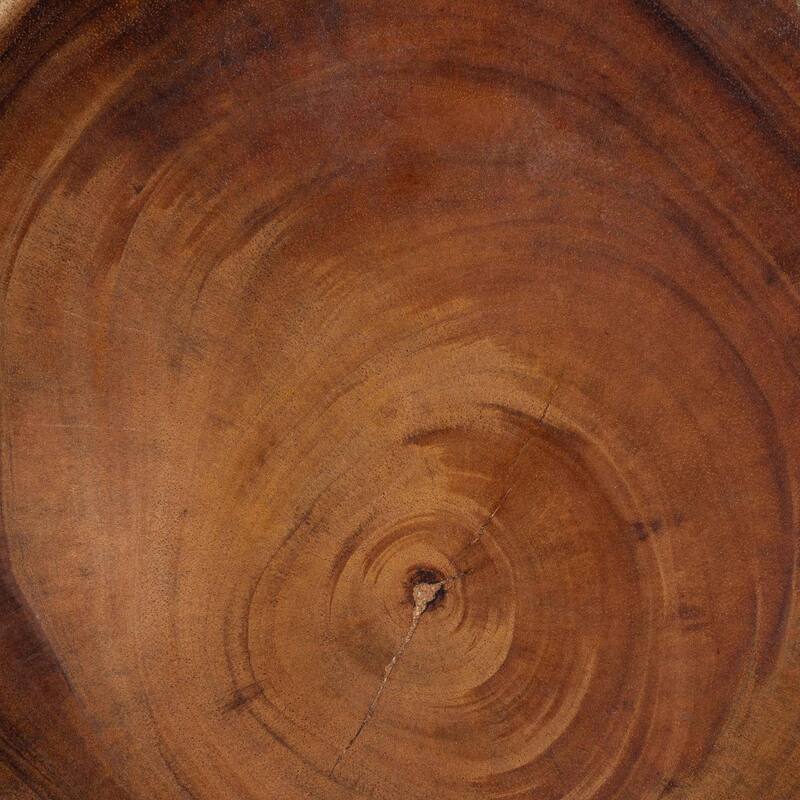 Jia Suar Wood End Table - Handcrafted Side Table with Round Top and Tapered Legs, Rustic Boho Accent Furniture