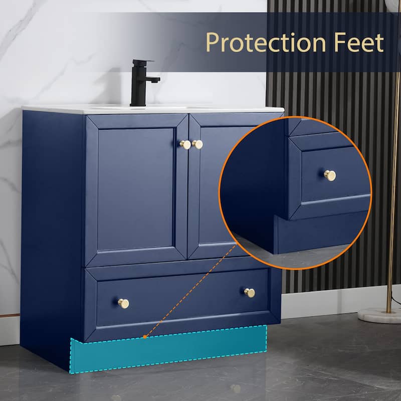 Solid Wood Bathroom Vanity Cabinet with Ceramic Undermount Sink Top Skirting Design