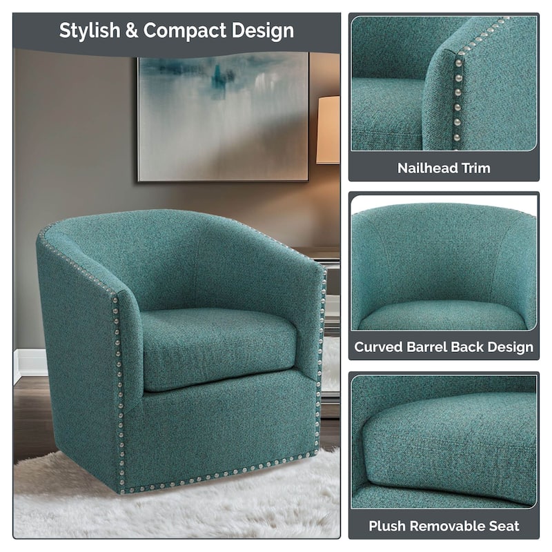 Madison Park Tyler Upholstered Swivel Barrel Chair with Nailheads