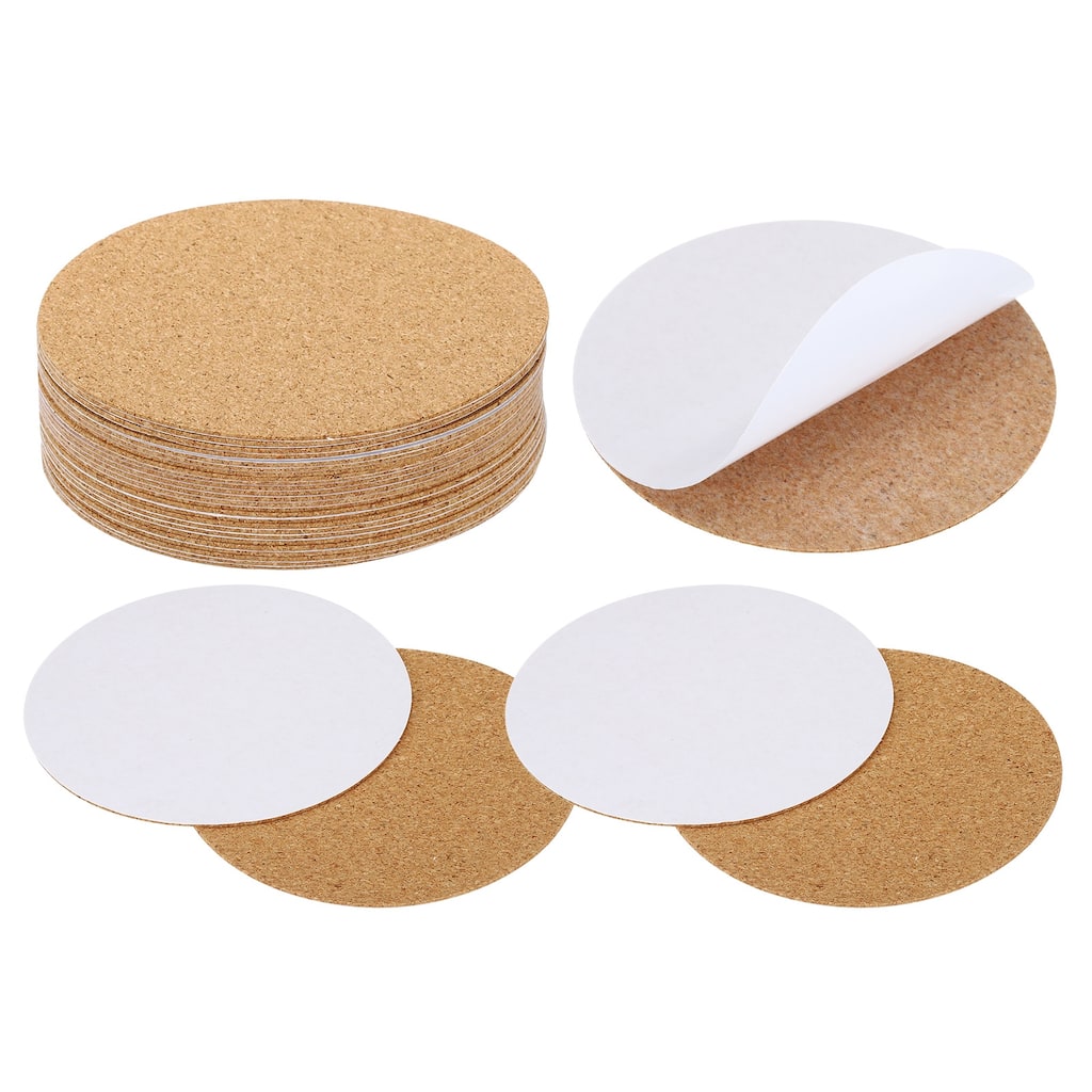Self-Adhesive Cork Coasters, 25pcs Round Cork Mats Cork Backing Sheets - Wood Color