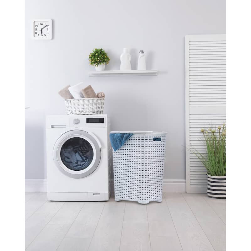 Superio Plastic Wicker Laundry Hamper with Lid Large Capacity - Capacity: 60l