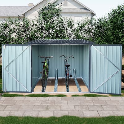 Bike Shed Storage Shed with Adjustable Bike Tracks & Double Lockable Doors All-Weather Garden Shed, Rustproof, Water-proof