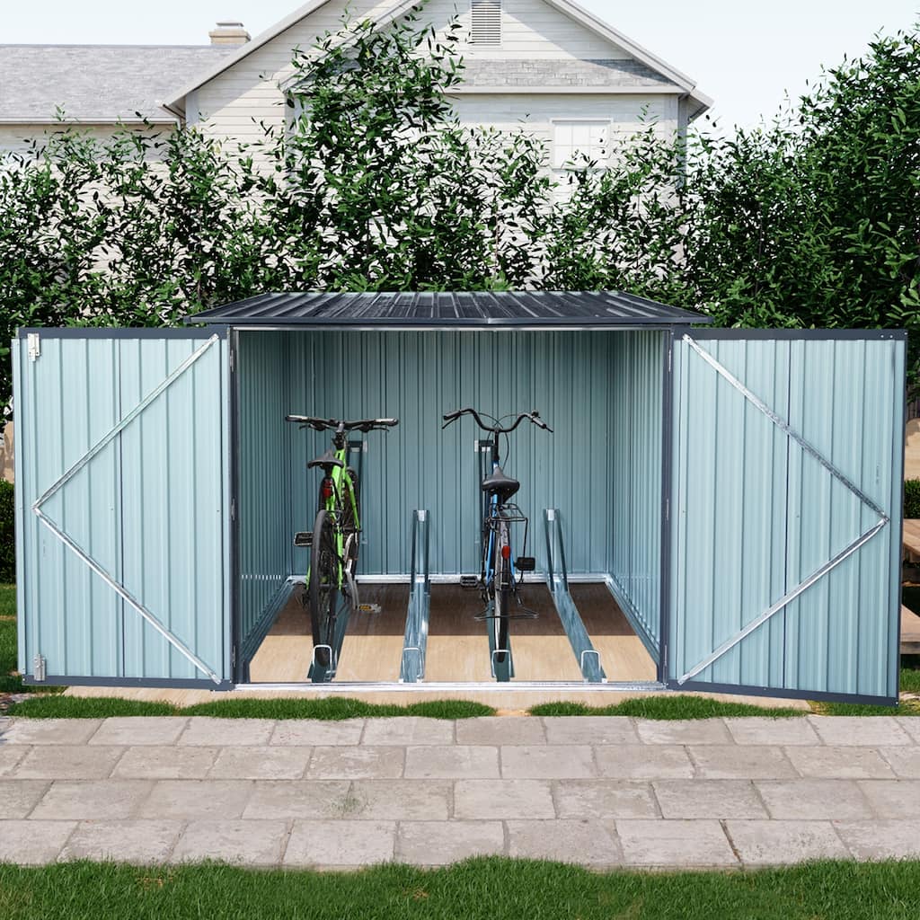 Bike Shed Storage Shed with Adjustable Bike Tracks & Double Lockable Doors All-Weather Garden Shed, Rustproof, Water-proof