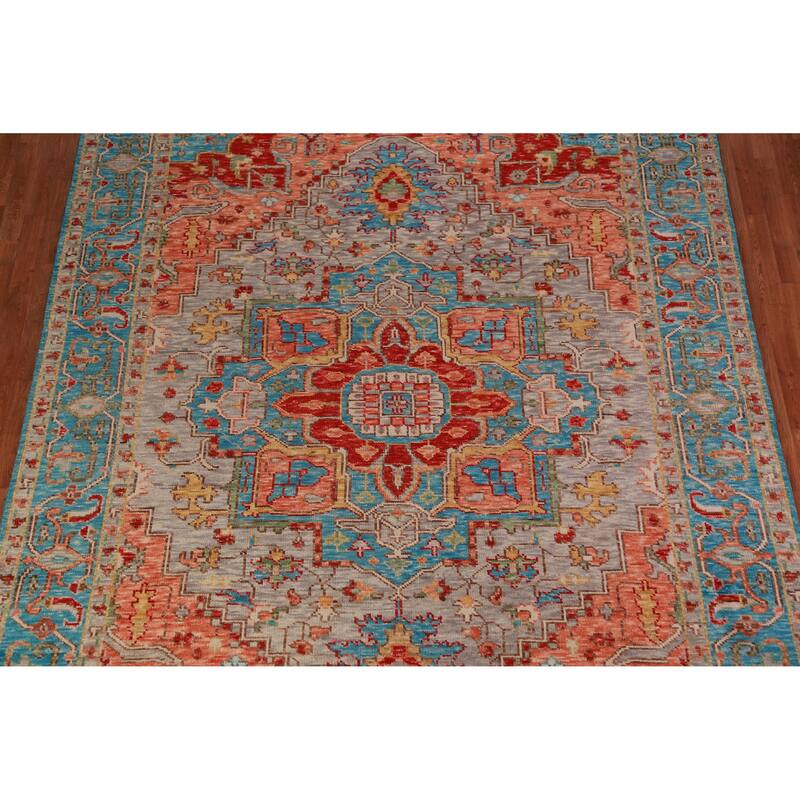 Geometric Medallion Heriz Serapi Oriental Rug Handmade Wool Carpet - 8'9" x 11'10"