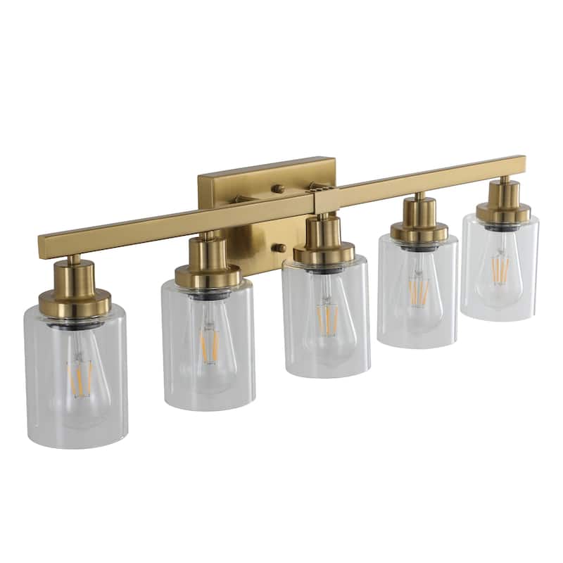 Golden 5-Light Vanity Light with Clear Glass Shades,Modern Iron Metal Bathroom Wall Fixture for Mirror(No Bulbs)
