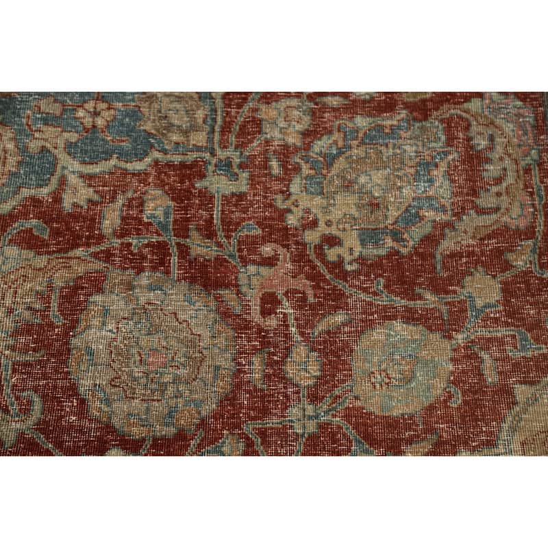 Hand Knotted Oriental 100% Wool Carpet Traditional Floral Oranges & Rust Tabriz Area Rug - 10' 5'' X 7' 9''