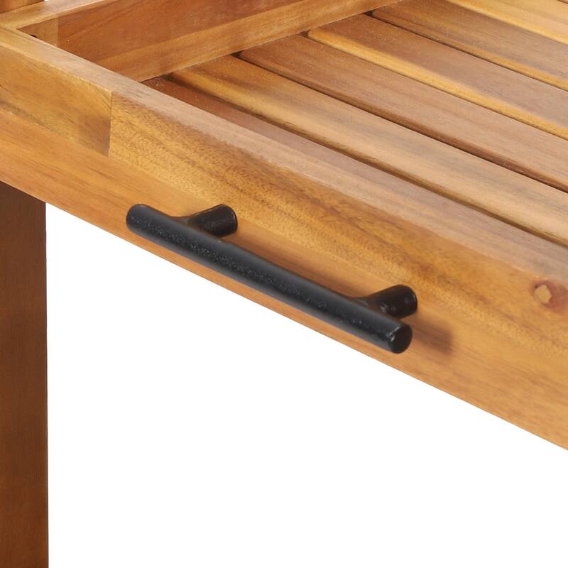 Roomfitters Outdoor Wooden Rolling Bar Cart with Wine Glass Holders and Storage Shelves, Natural Wood