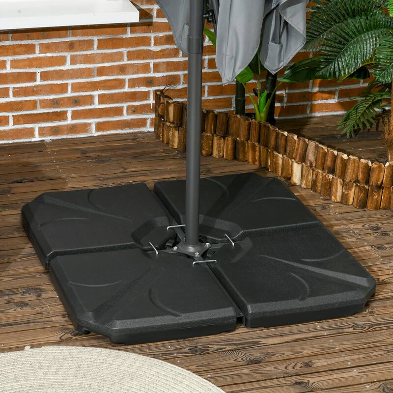 Black Four-Piece Outdoor Umbrella Base Weight Set HDPE Plastic for Cantilever Offset Umbrellas Water - Black