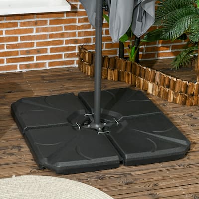 Black Four-Piece Outdoor Umbrella Base Weight Set HDPE Plastic for Cantilever Offset Umbrellas Water