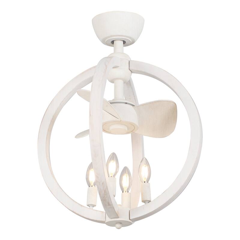18.4" Farmhouse White Wooden Globe Bobo Fandelier Ceiling Fan with Remote
