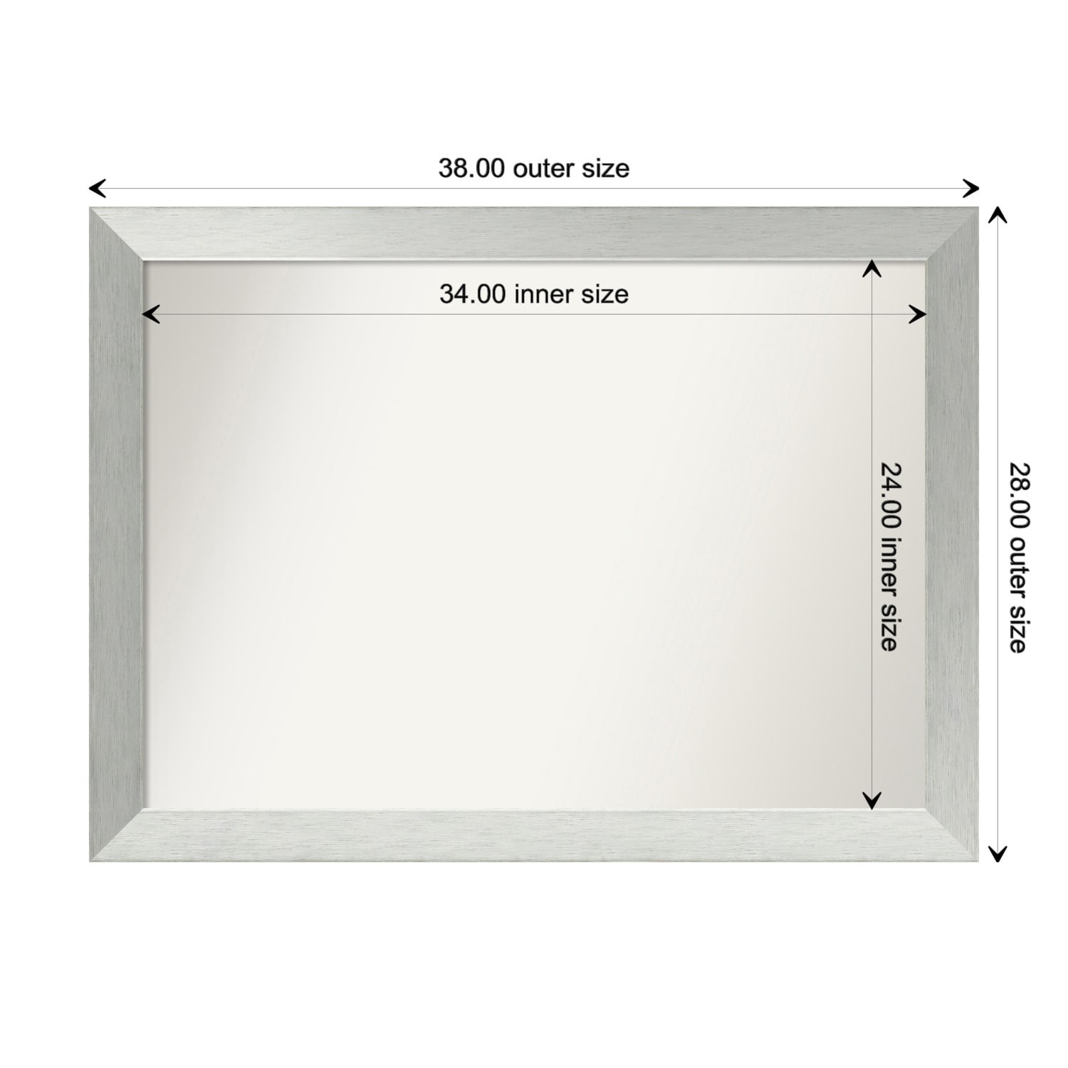 Brushed Sterling Silver Framed Non-Beveled Custom Wall Mirror, Bathroom Vanity Mirror