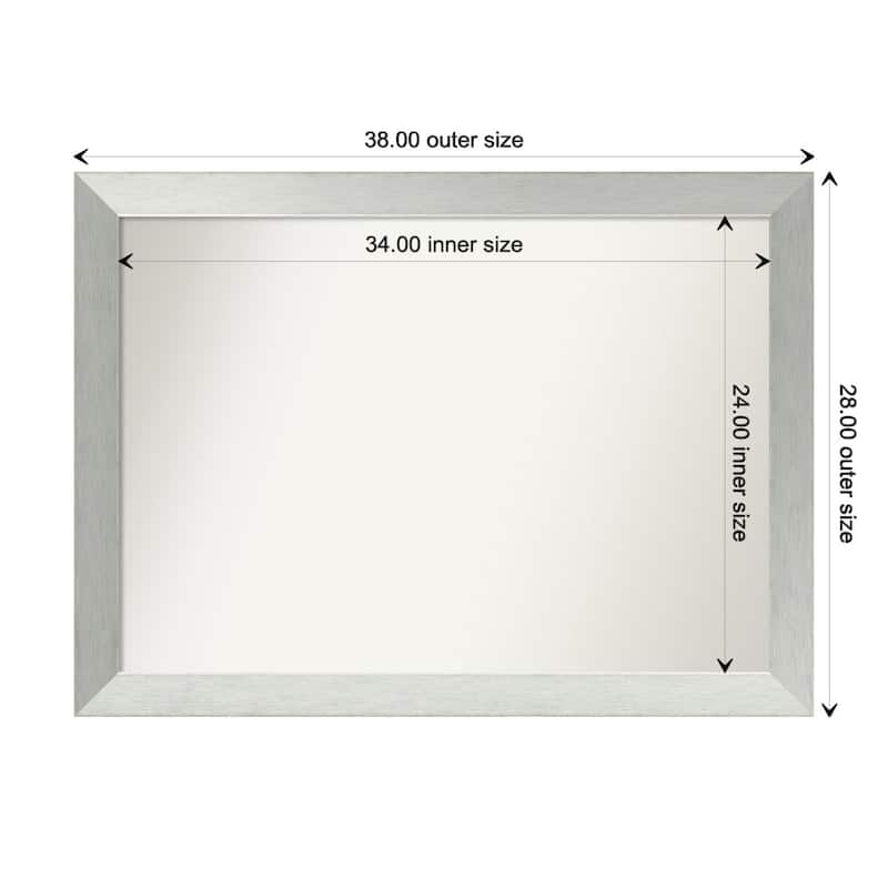 Brushed Sterling Silver Framed Non-Beveled Custom Wall Mirror, Bathroom Vanity Mirror - Outer Size: 38 x 28