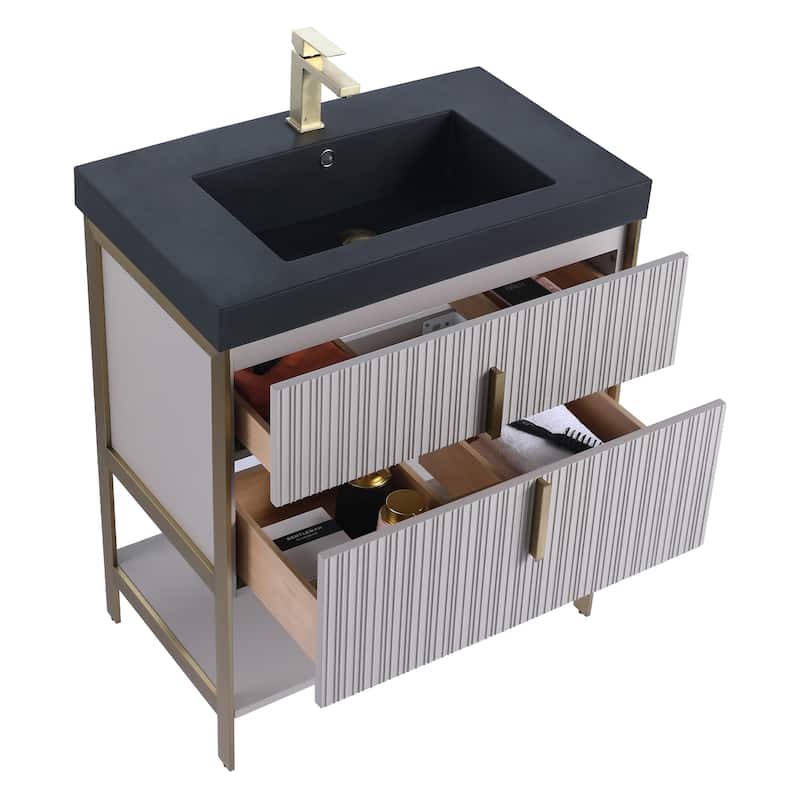 Fine Fixtures Serenity Modern Bathroom Vanity with Black Gel Acrylic Top