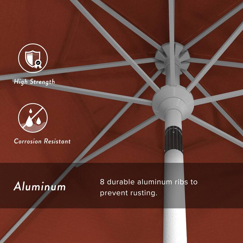 California Umbrella 7.5' Round Crank Lift, Push Button Tilt Aluminum Patio Umbrella, White Finish, Outdoor Rated Red Fabric