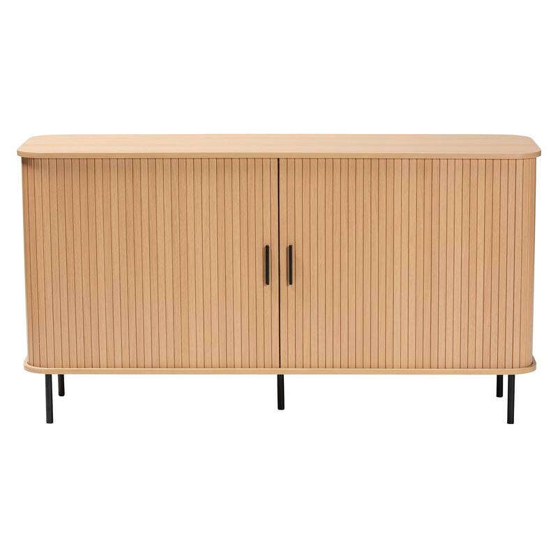 Lucia Fluted Wood Sideboard - Mid-Century Modern Buffet Cabinet with Sliding Tambour Doors, 55" Wide