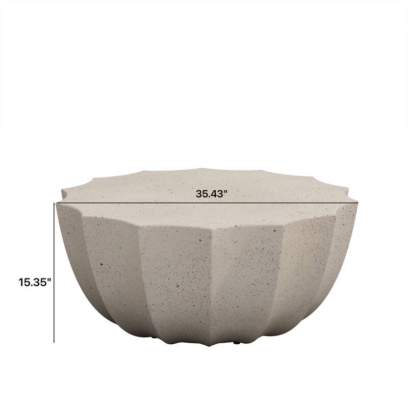 35.43" Modern Outdoor and Indoor Waterproof Coffee Table, Durable MgO Cement Design, Suitable