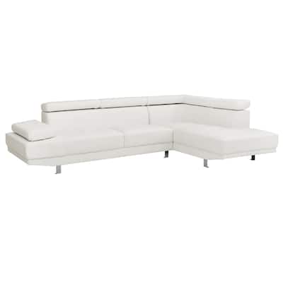 Adjustable Faux Leather L Shape Sectional Sofa - 109" - White