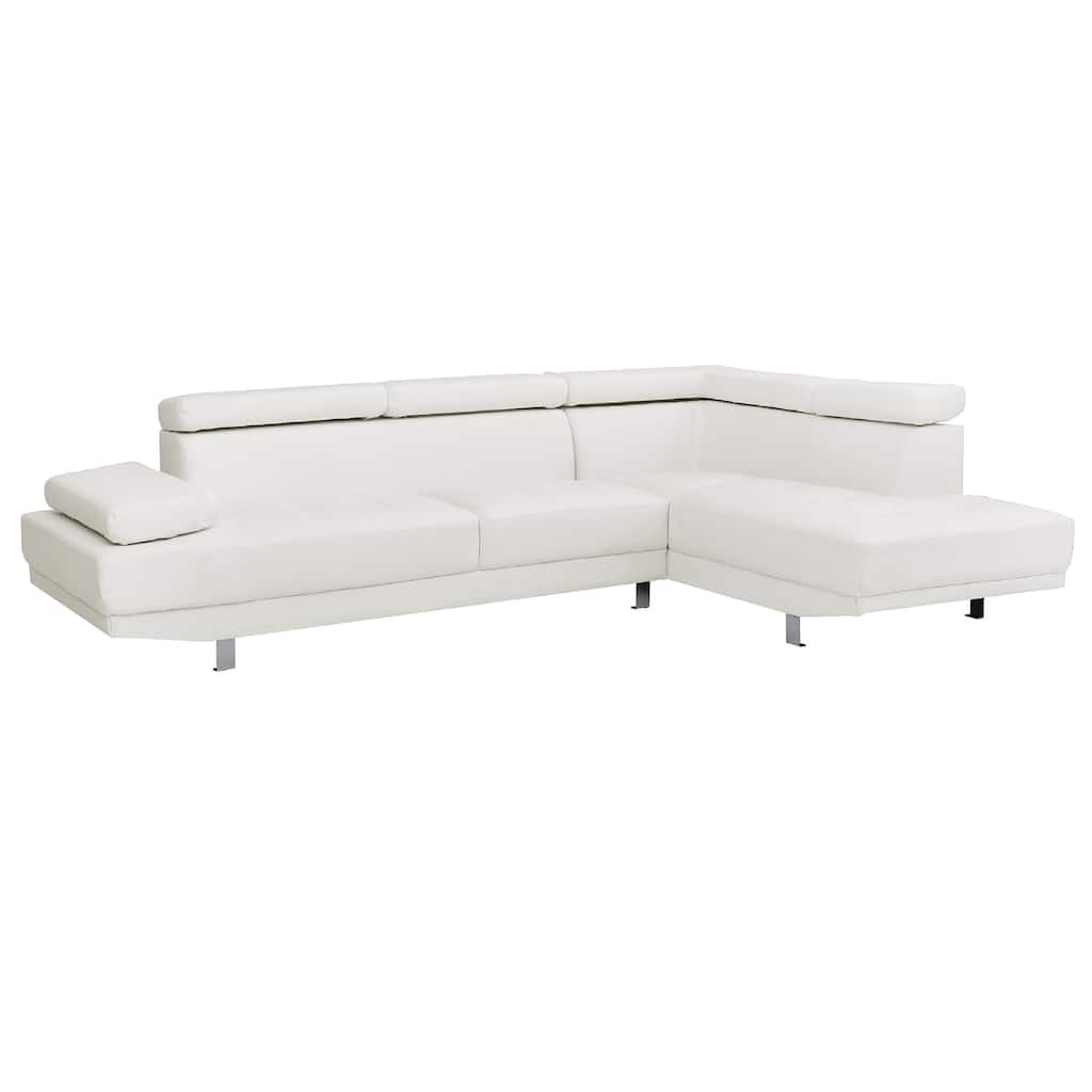 Adjustable Faux Leather L Shape Sectional Sofa - 109" - White
