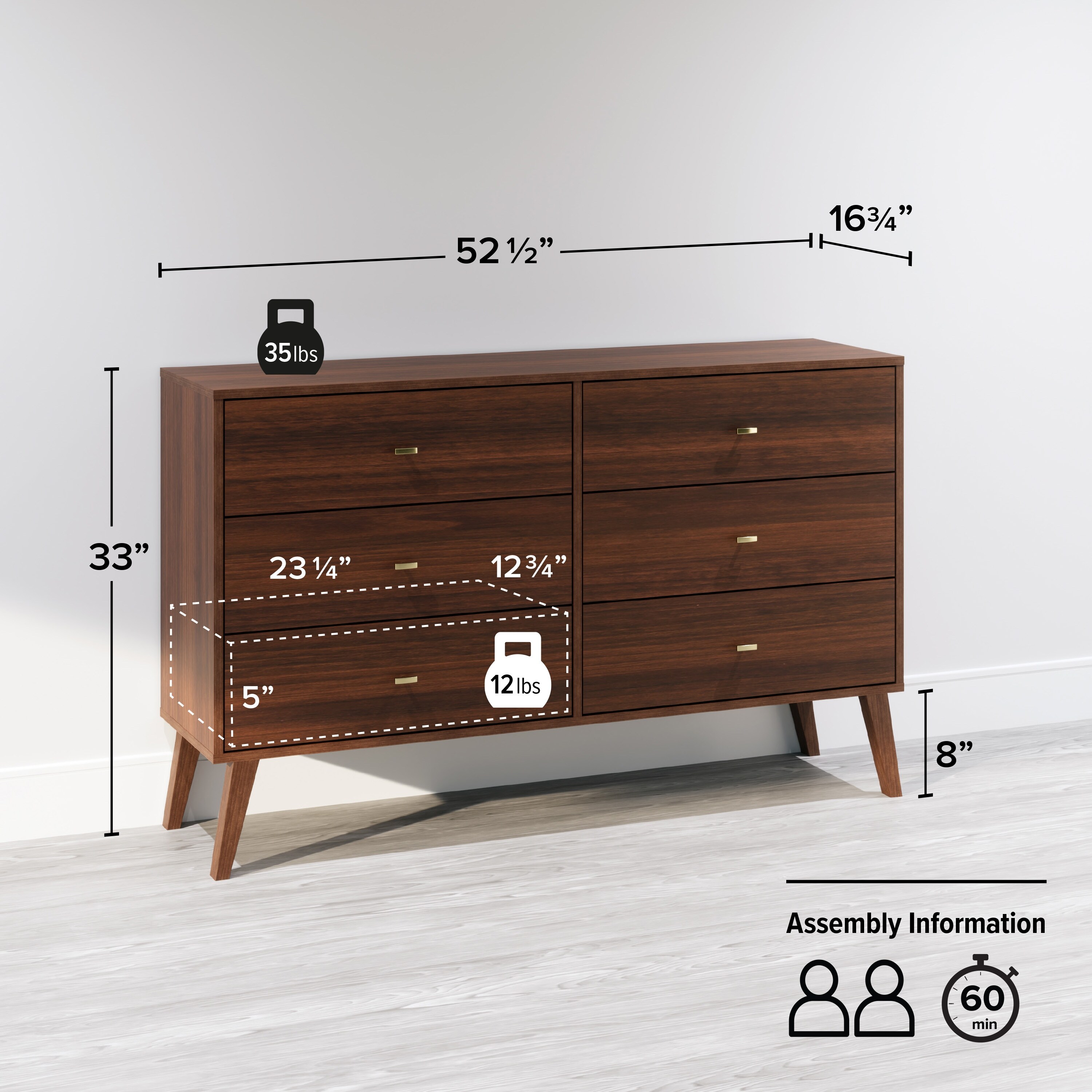 prepac milo mid century modern 6 drawer double dresser Prepac Milo Mid-Century Modern 6 Drawer Double Dresser for Bedroom, Chest  of Drawers, Contemporary Bedroom Furniture - Overstock