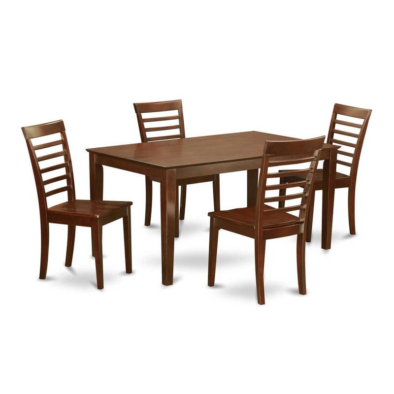 HomeStock 5-Piece Rectangle Mahogany Finish Solid Wood Top Dining Table with 4-Chairs