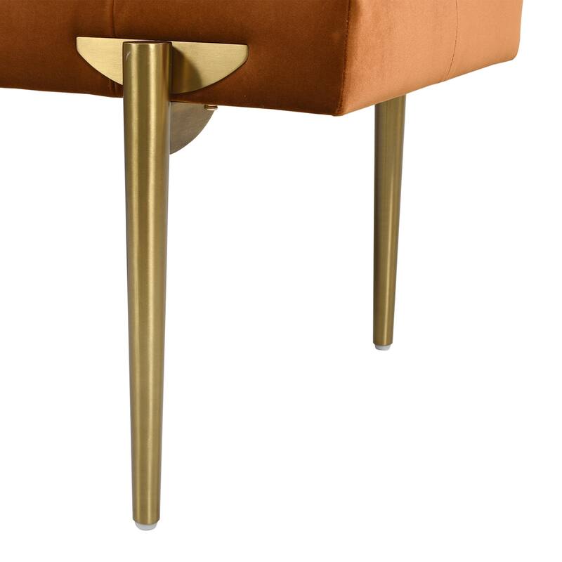 Upholstered Gold Accent Bench, Velvet, Sturdy Solid Birchwood and Plywood Frame