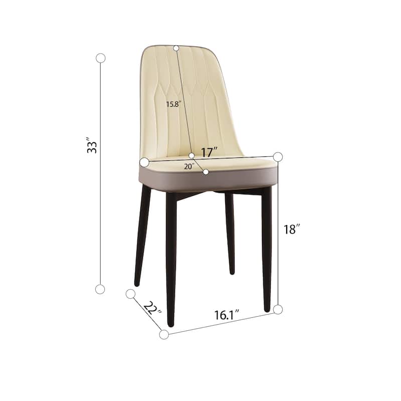 4 Dining Chairs PU Leather Cushioned Back Black Metal Legs