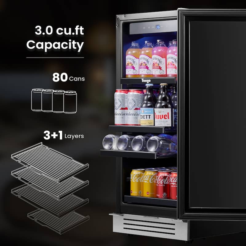 15 Inch Beverage Cooler Center 80 Can Built-in/Freestanding Beverage Refrigerator - 15 inch