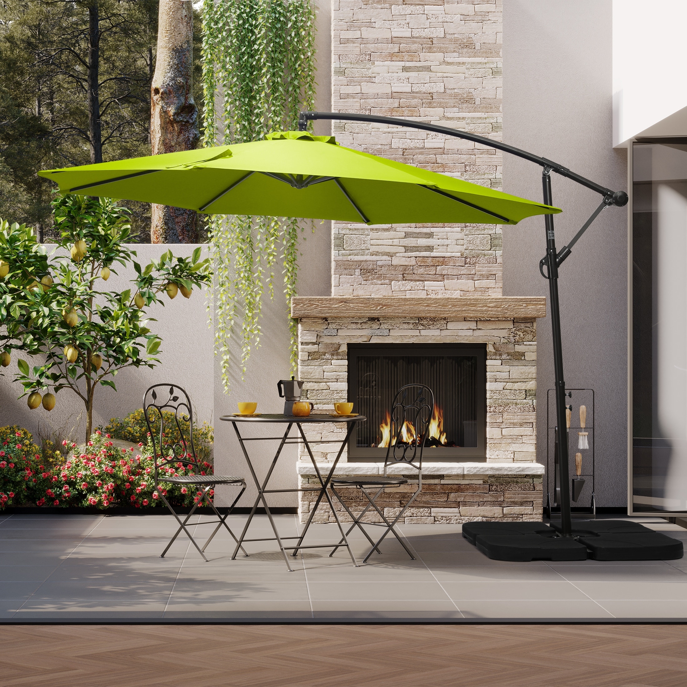 cabana stripe patio umbrella PHI VILLA 15ft Large Outdoor with Base Included, Lime Green or lounge area. Weller 10-foot Offset Cantilever Hanging