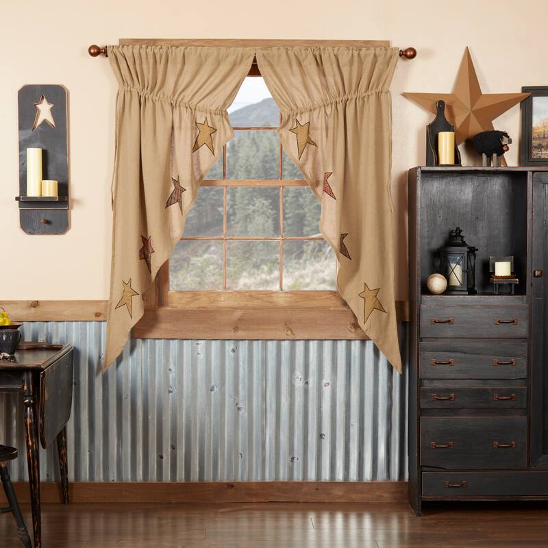 Stratton Burlap Applique Star Prairie Short Panel Set-2 63x36x18 - Prairie Panel 63x36