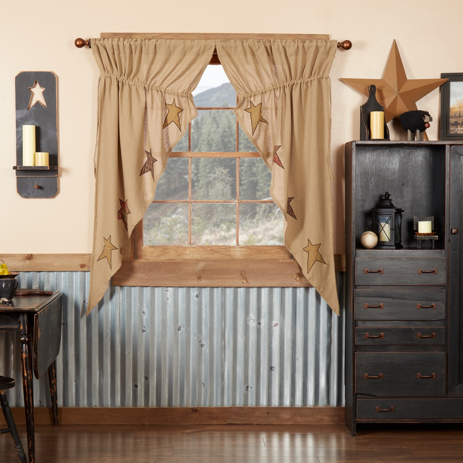 Stratton Burlap Applique Star Prairie Short Panel Set-2 63x36x18 - Prairie Panel 63x36