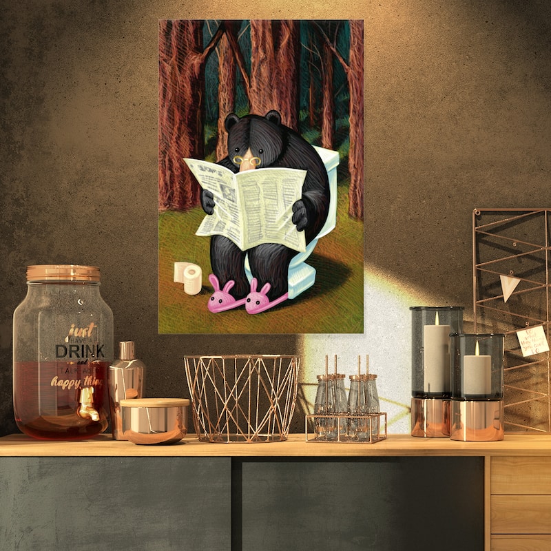 Bear in the Woods - Animal Digital Art Canvas Print - 16 in. wide x 32 in. high - 1 Panel