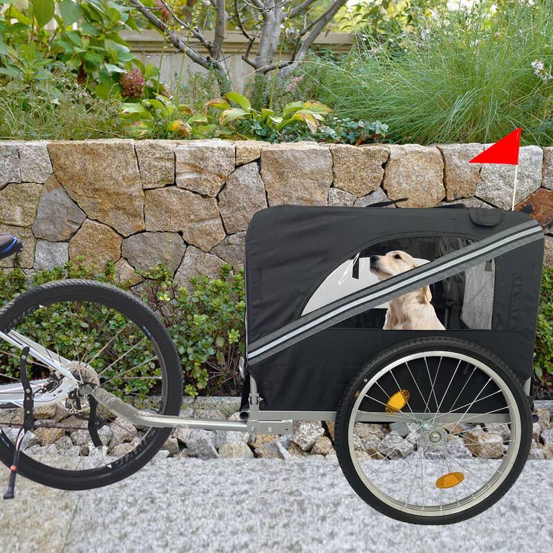 Durable Dog Bike Trailer with 20-Inch Wheels, Zippered Mesh Doors, and 88lb Capacity