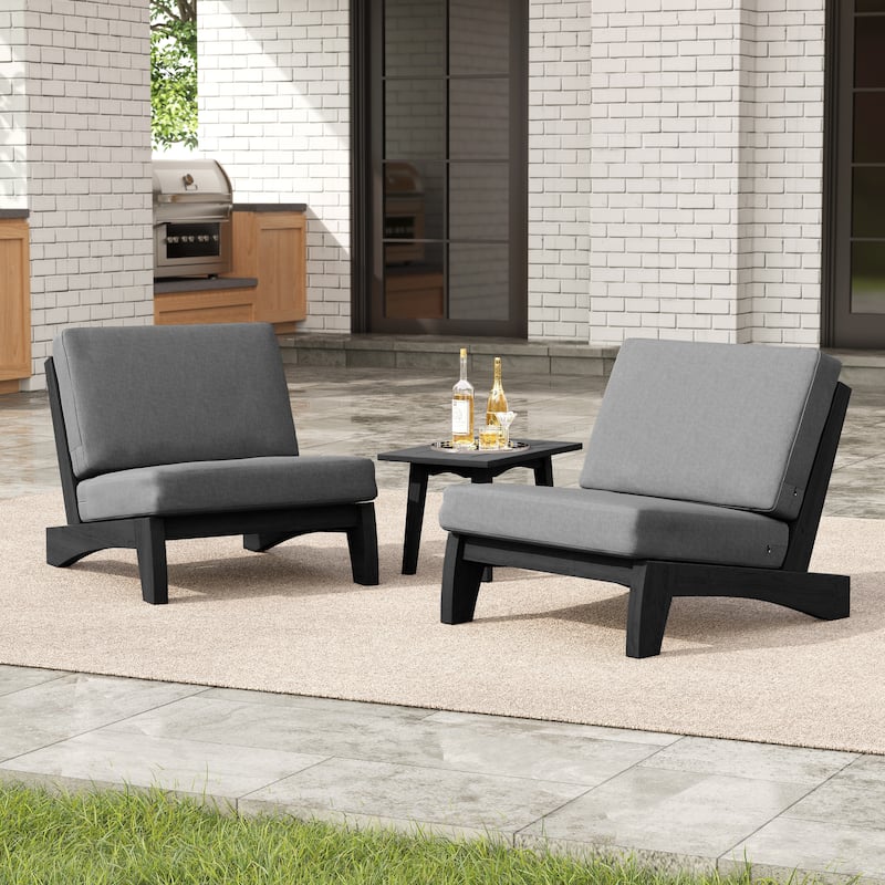 3-piece Outdoor Patio Teak Wood Club Chairs with Side Table - Grey-BlackFrame