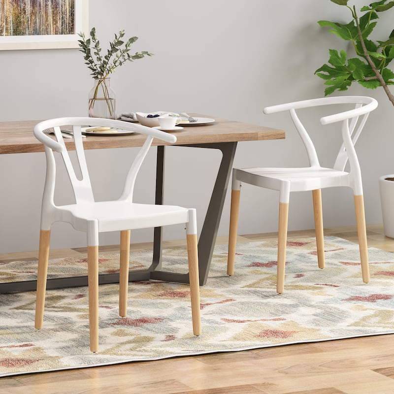 Modern Outdoor Set of 2 Dining Chairs with Crossback Design Wooden Legs, for Dining Room Living Room Balcony and Patio
