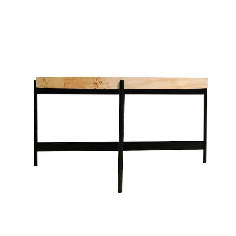 Sevita Eliana Round Burl Wood & Black Metal Coffee Table, 36" L x 36" W x 18" H - 36" Diameter x 18" H