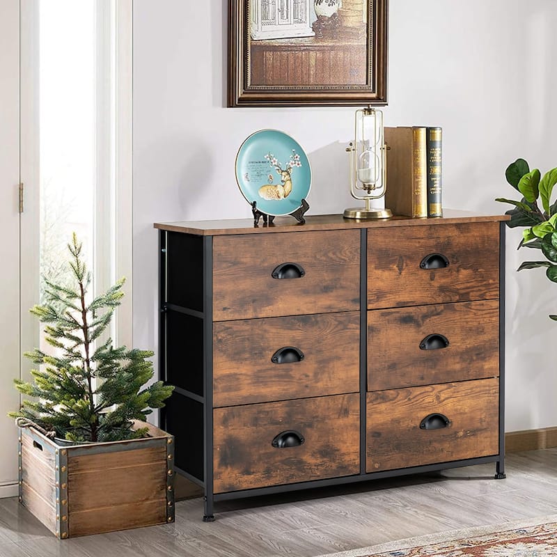 Costway 6 Drawer Dresser Fabric Storage Tower w/wooden Top Chest