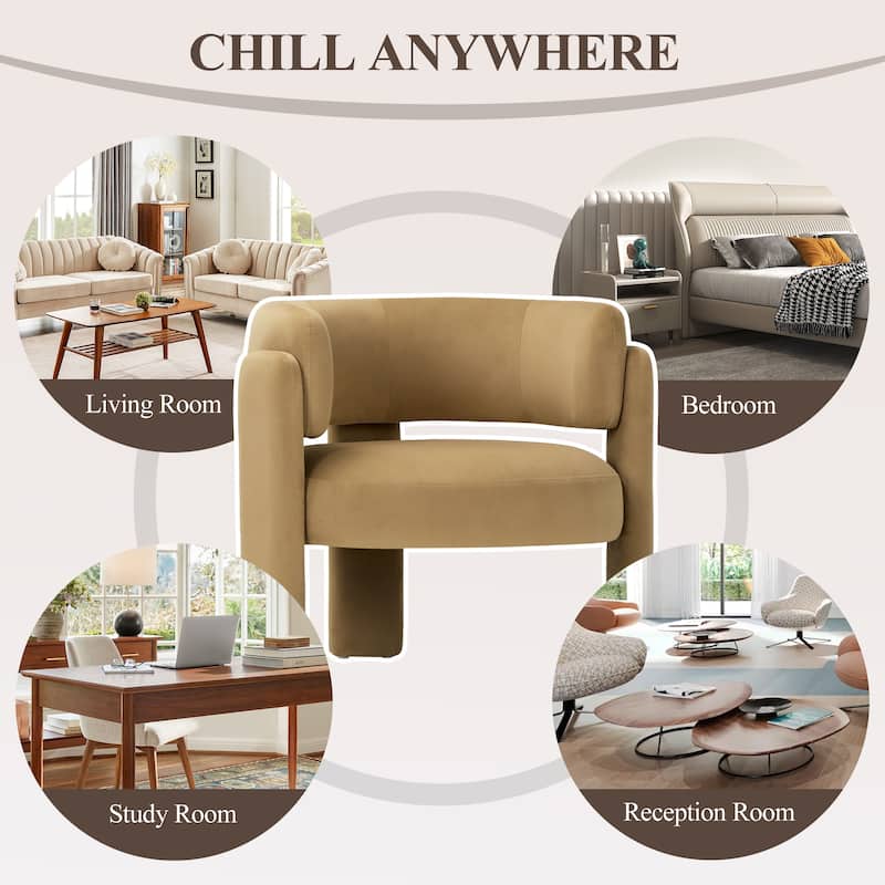 RENEWLINE Modern Velvet Barrel Accent Chair - 3-Leg Design for Living Room, Bedroom