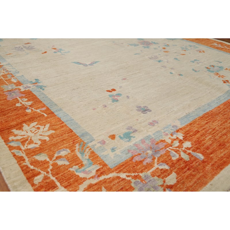 Vegetable Dye Floral Art Deco Turkish Area Rug Handmade Wool Carpet - 6'10"x 9'11" - 6'10"x 9'11" - Ivory/Beige