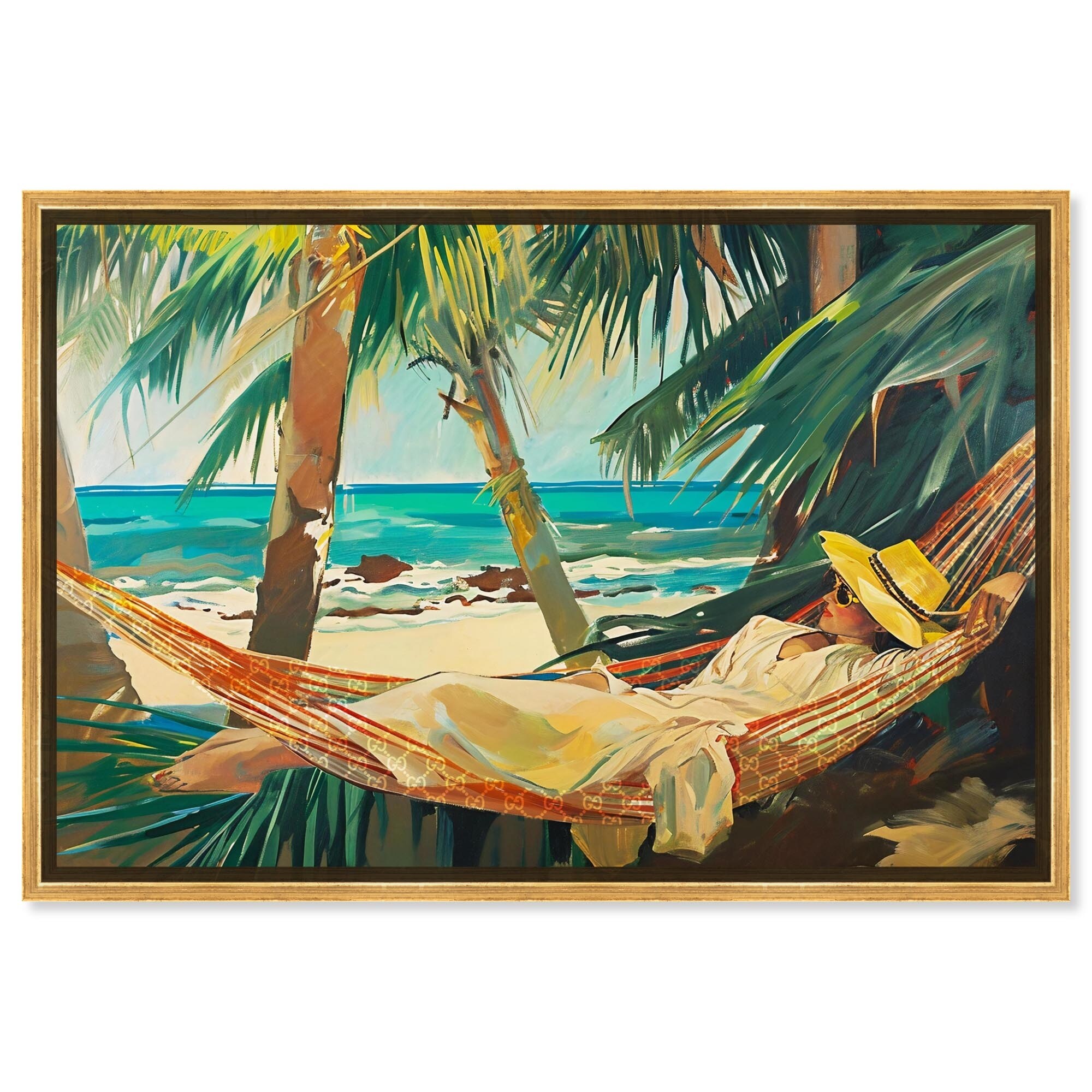 On Her Hammock Canvas Glam Beach Wall Art by Art Remedy