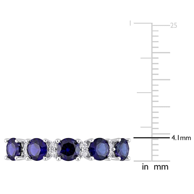 Miadora 1 5/8ct TGW Created Blue Sapphire and Created White Sapphire Semi Eternity Ring in Sterling Silver