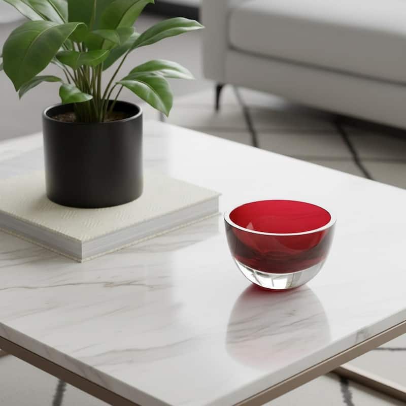 HomeRoots 6" Red Mouth Blown Crystal Thick Walled Bowl - 6