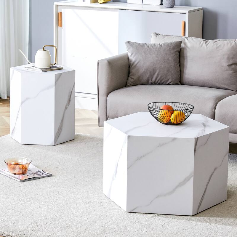 Modern hexagonal coffee table 2 piece set